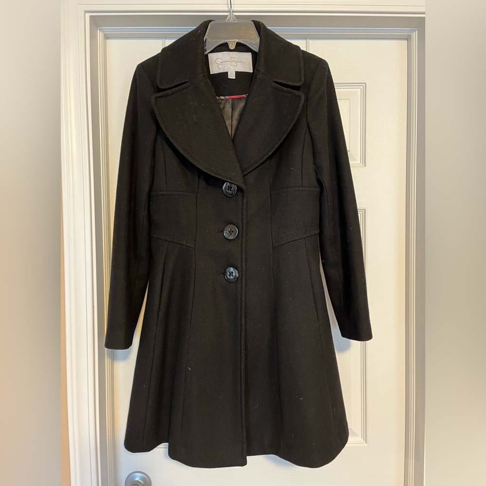 Jessica Simpson wool blend black dress coat. Size medium.
